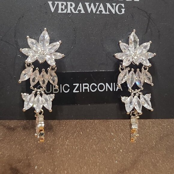 Vera Wang Jewelry - VERA WANG Vintage Silver Clear CZ Stone Linear Earrings**NEW!